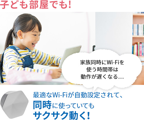 子ども部屋でも！最適なWi-Fiが自動設定されて、同時に使っていてもサクサク動く！動選択。